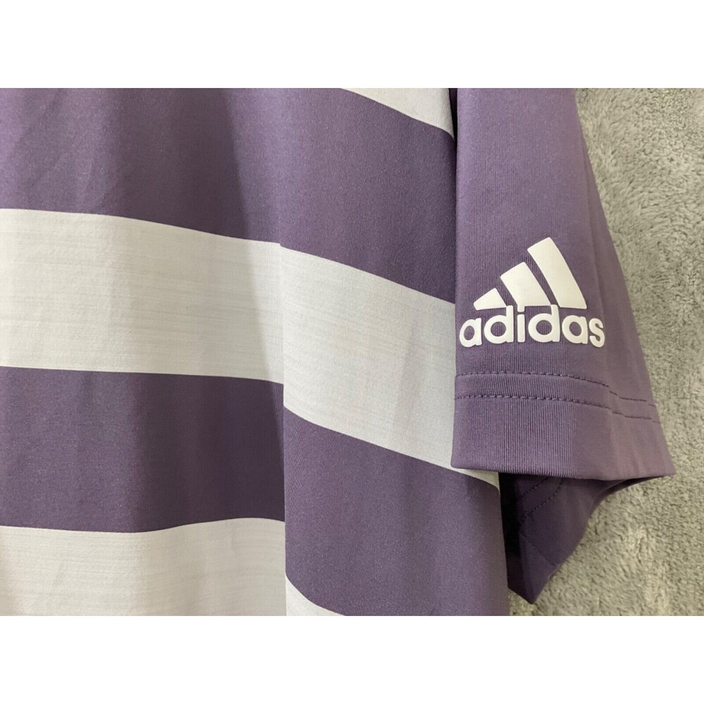 Adidas Golf Polo Shirt Mens XL Purple Gray Striped Stretch Short Sleeve - Picture 2 of 10